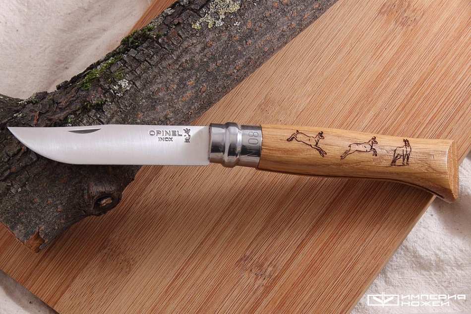 Нож Opinel №8VRI Animalia Chamois, дуб, орнамент 