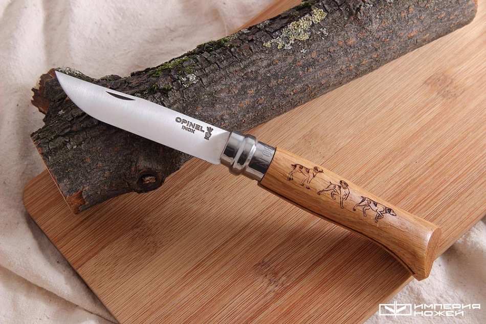 Нож Opinel №8VRI Animalia Dog, дуб, орнамент 