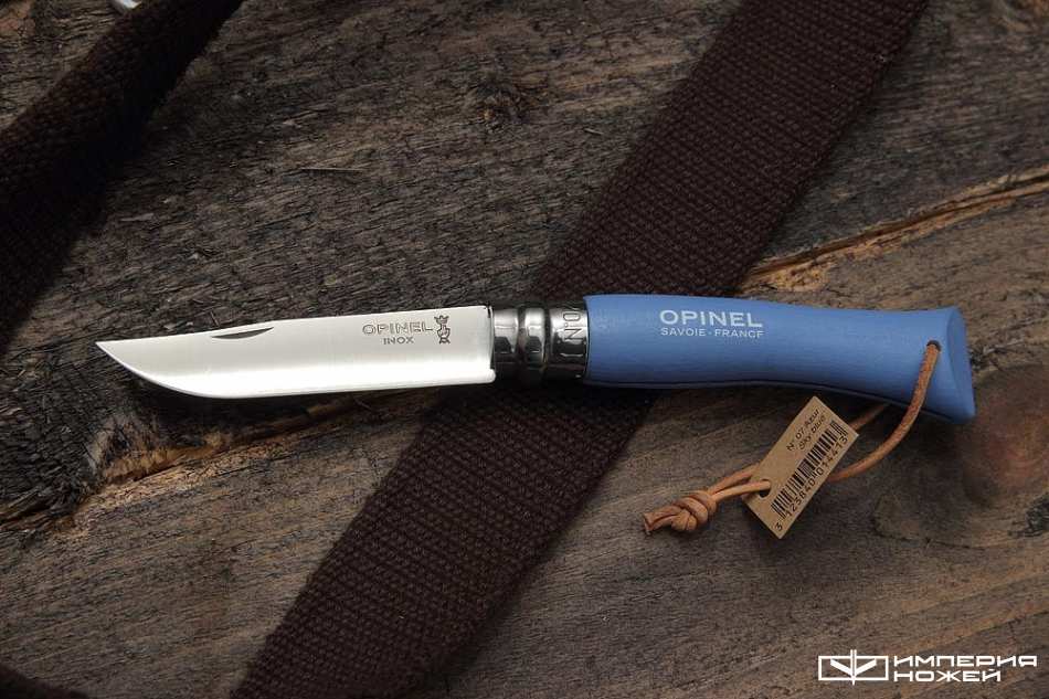 складной нож Opinel №7 Trekking, нержавеющая сталь, кожаный темляк, синий – Opinel