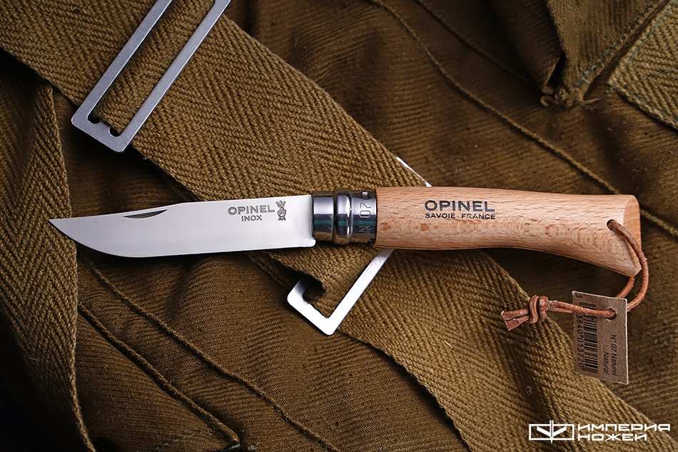 складной нож Opinel №7 нержавеющая сталь, бук, с кожаным темляком – Opinel