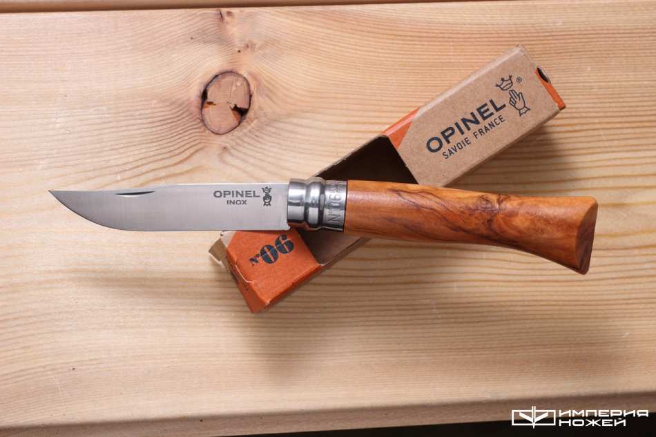 Раскладной нож Opinel №6, нержавеющая сталь, рукоять из оливкового дерева в картонной коробке – Opinel