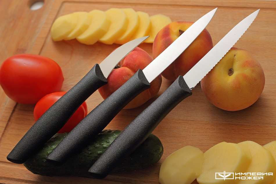 Arcos Serie Nova Packaging Ecologico Turchese e Giallo Coltello peeling 3 colori Fucsia NITRUM Inox 
