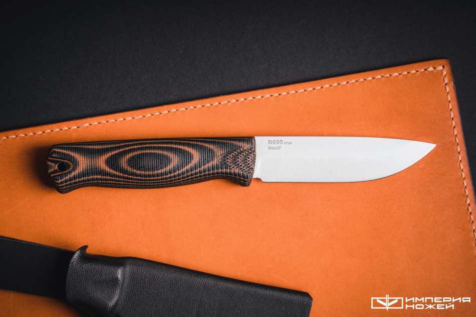 Нож с фиксированным клинком Hoot-F N690 Black/Orange G10 – Owl Knife фото 2