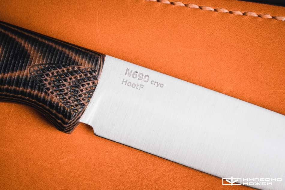Нож с фиксированным клинком Hoot-F N690 Black/Orange G10 – Owl Knife фото 5