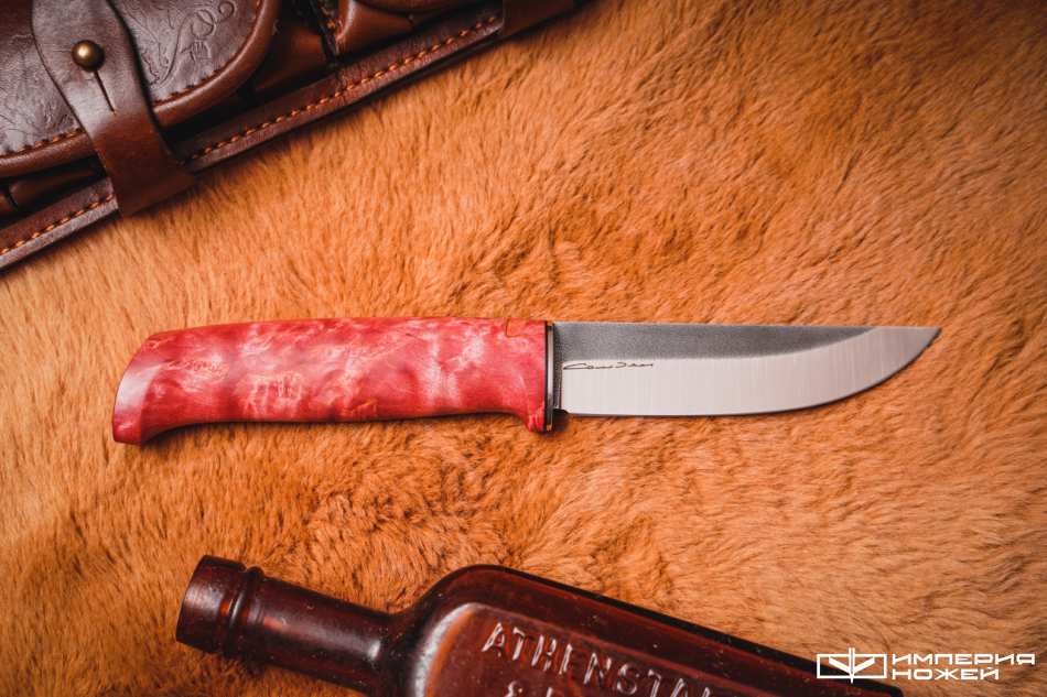 Нож с фиксированным клинком Барбус Красный, K110, Стабилизированная карельская берёза – Sander фото 2