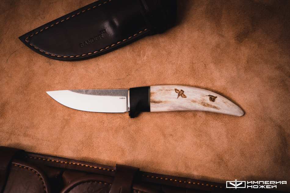 Нож с фиксированным клинком Рыбка 110x18, Рог олени, Пирография – Sander