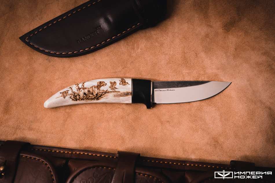 Нож с фиксированным клинком Рыбка 110x18, Рог олени, Пирография – Sander фото 2