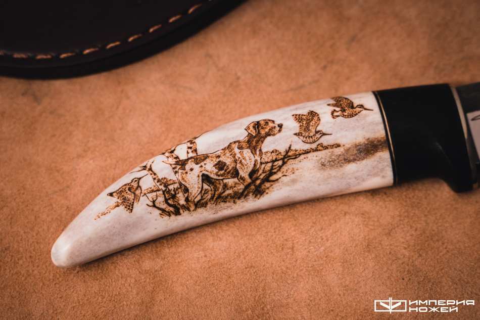 Нож с фиксированным клинком Рыбка 110x18, Рог олени, Пирография – Sander фото 3