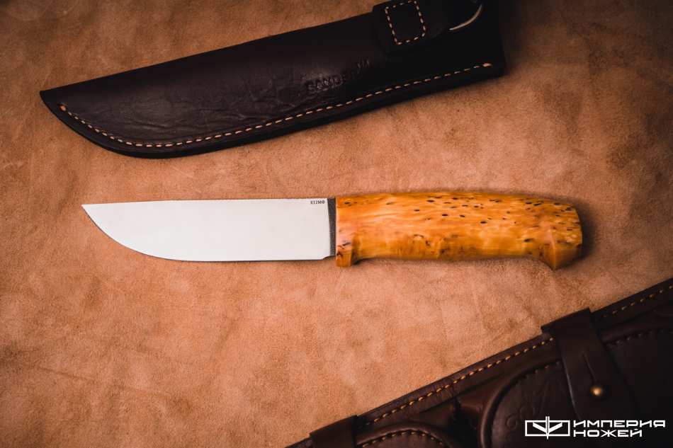 Нож с фиксированным клинком Шмель Х12МФ, Карельская береза – Sander