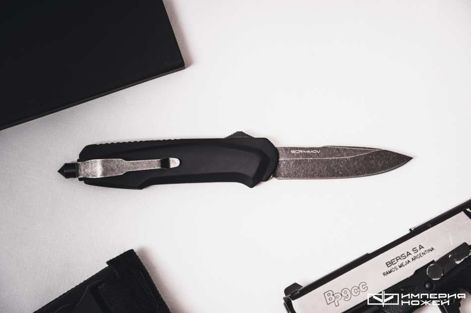 Автоматический фронтальный выкидной нож Rame Blackwash, Black – Mr.Blade фото 2