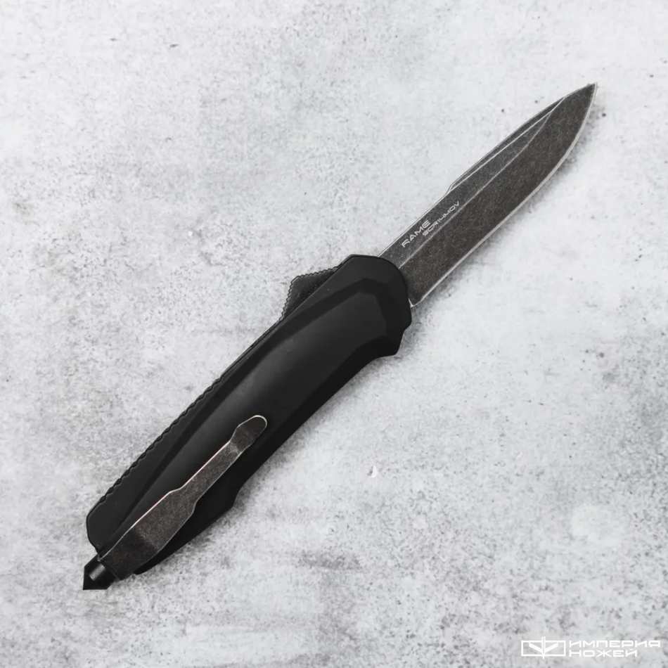 Автоматический фронтальный выкидной нож Rame (Black Stonewash, Black) - Shifter – Mr.Blade фото 3
