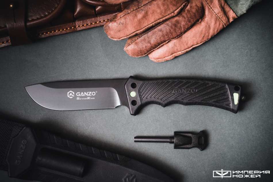 Туристический нож с фиксированным клинком G8012V2-BK с паракордом Черный – Ganzo
