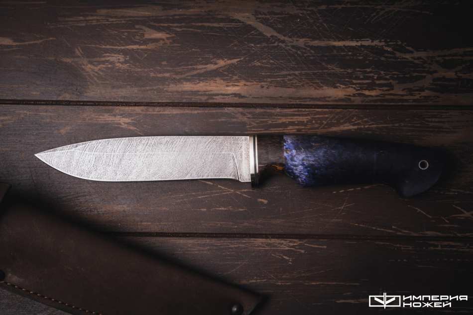 Нож с фиксированным клинком Олимп Дамаск, Стабилизированная карельская береза – Кузница Коваль