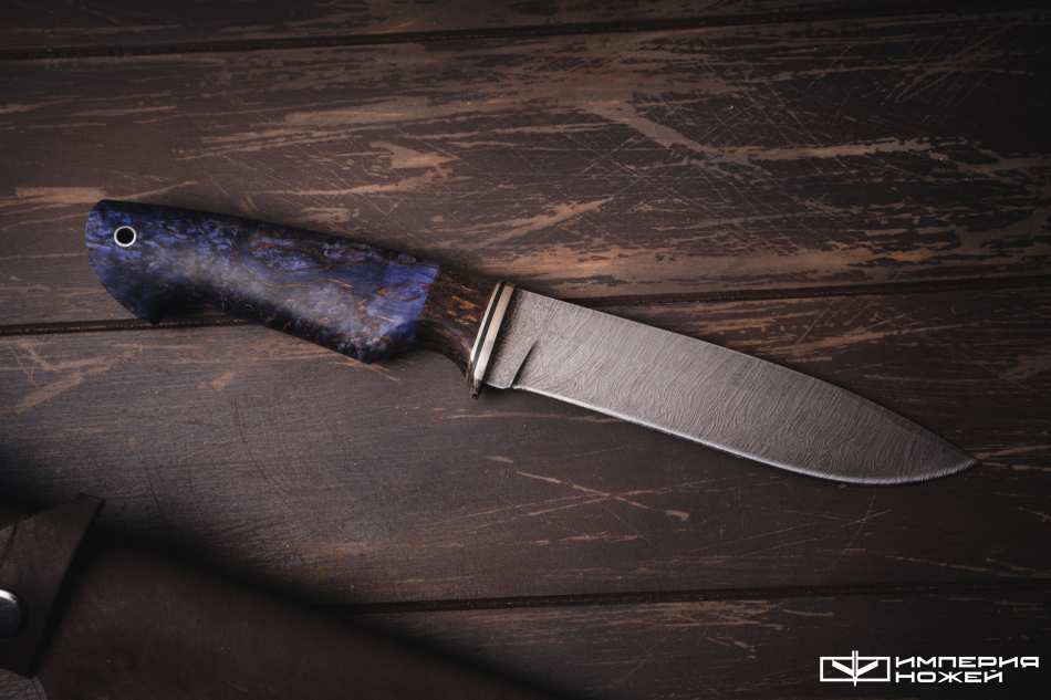 Нож с фиксированным клинком Олимп Дамаск, Стабилизированная карельская береза – Кузница Коваль фото 2