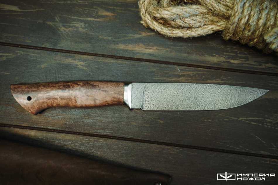 Нож с фиксированным клинком Сибиряк Дамаск, Стабилизированная карельская береза – Кузница Коваль фото 2