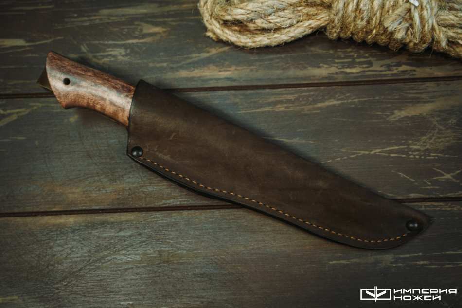 Нож с фиксированным клинком Сибиряк Дамаск, Стабилизированная карельская береза – Кузница Коваль фото 3