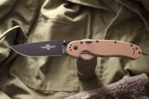 Ontario Полуавтоматический складной нож RAT-1A Assisted Black Blade Desert Tan 8871TN