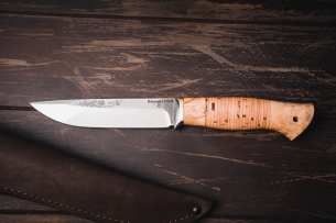 Kuznitsa Koval Нож с фиксированным клинком Ладья 110х18, Береста, Мельхиор, Дерево